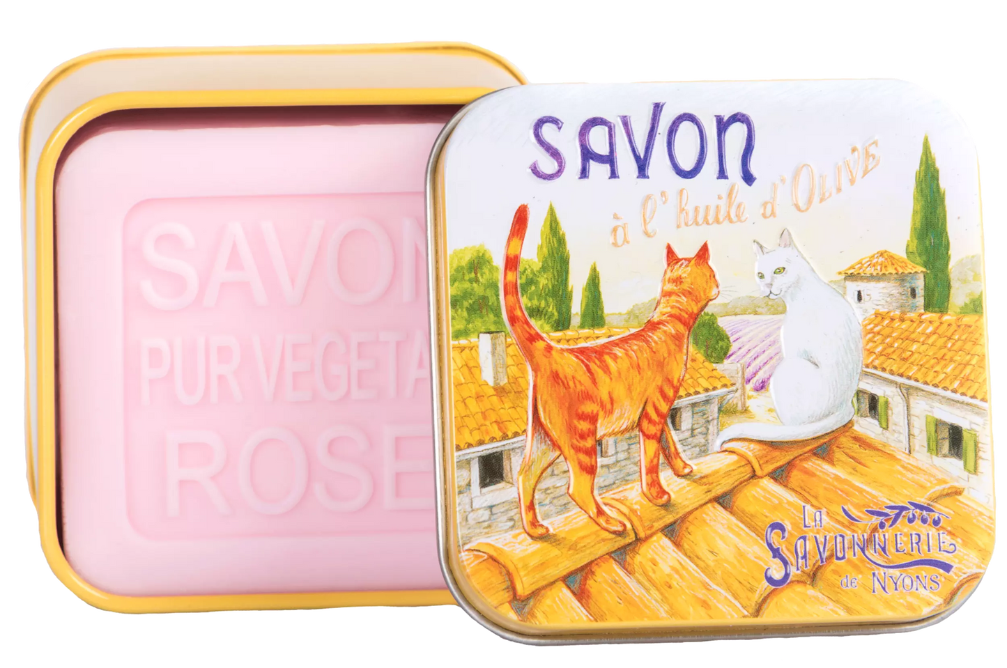 Soap 100g in a tin box "CHATS 2 Sur toit" - Rose