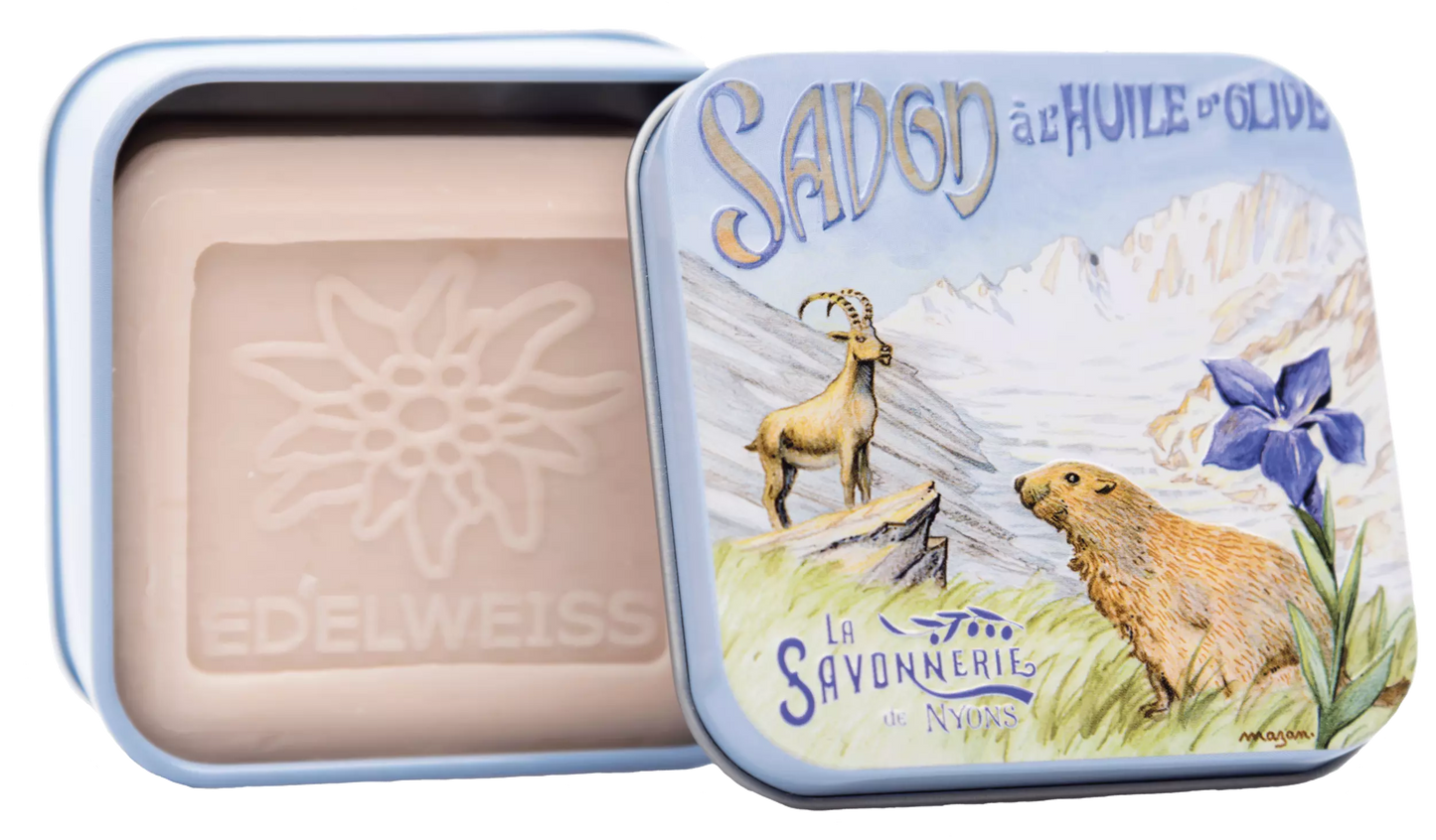 Soap 100g in a tin box "L'ALPAGE Marmotte" - Edelweiss