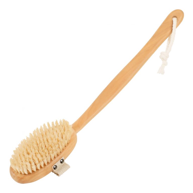 Massage brush with curved handle